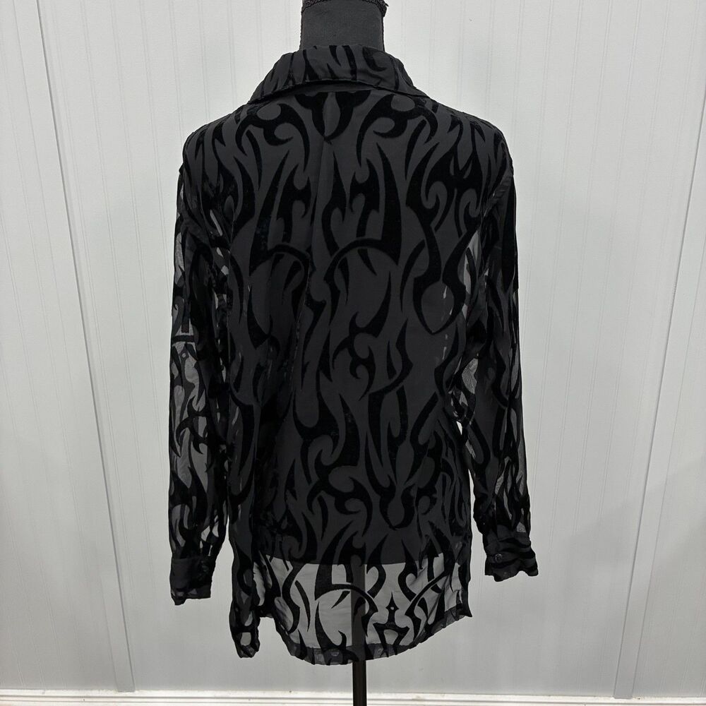 Harley Davidson Women's Med Black Sheer Velvet Burnout Flame Button-Down Shirt - Picture 3 of 6
